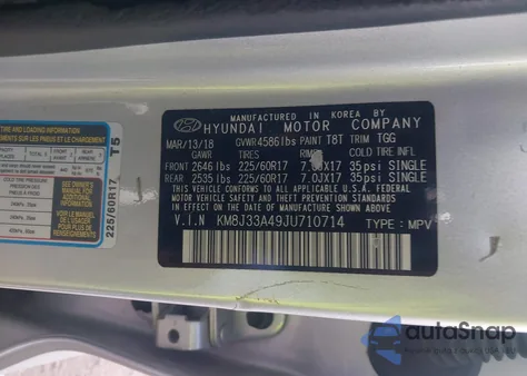 2018 Hyundai Tucson Sel z USA, uszkodzony, nr VIN KM8J33A49JU710714